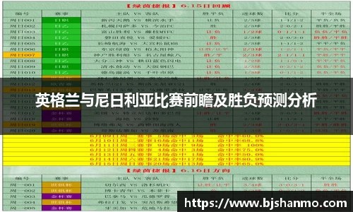英格兰与尼日利亚比赛前瞻及胜负预测分析